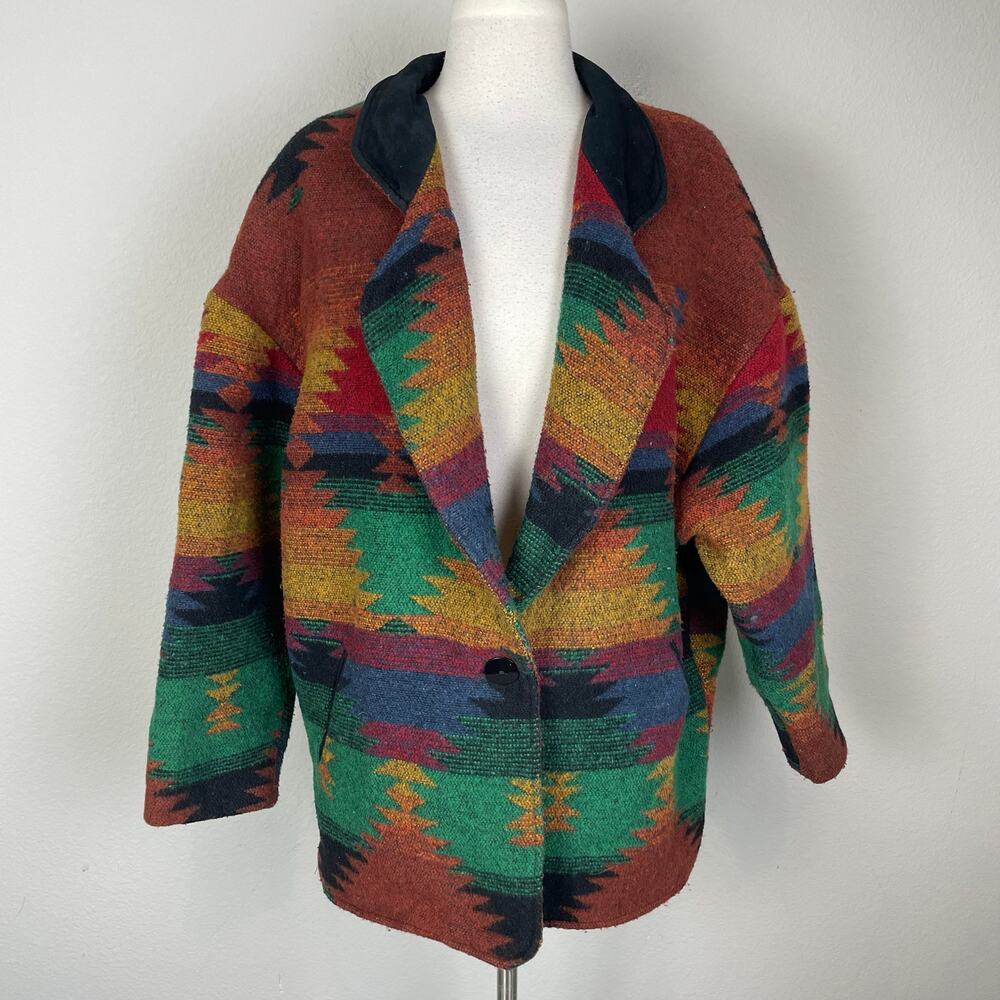 Pioneer Wear Vintage Multicolor Navajo Button Coat L/XL - Picture 2 of 12